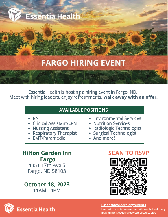 Essentia Health Hiring Event, Fargo Job Service North Dakota